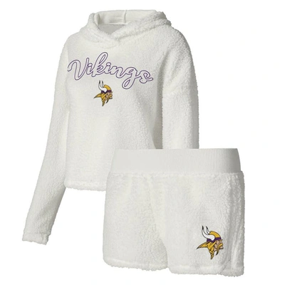 Concepts Sport White Minnesota Vikings Fluffy Pullover Sweatshirt & Shorts Sleep Set