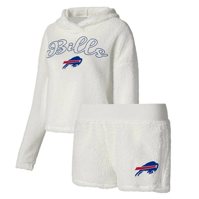 Concepts Sport Women's  White Buffalo Bills Fluffy Pullover Sweatshirt Shorts Sleep Set