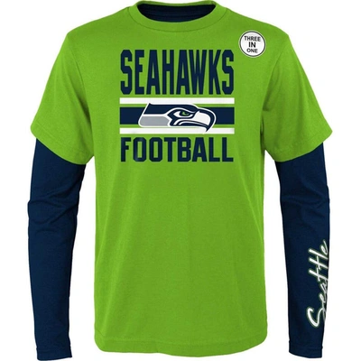 Outerstuff Kids' Big Boys Neon Green, Navy Seattle Seahawks Fan Fave T-shirt Combo Set In Neon Green,navy