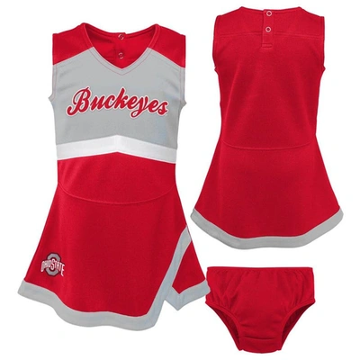 Outerstuff Kids'  Girls Toddler Scarlet/gray Ohio State Buckeyes Two-piece Cheer Captain Jumper Dress & Blo