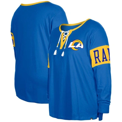 New Era Royal Los Angeles Rams Plus Size Lace-up Notch Neck Long Sleeve T-shirt