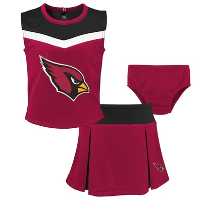 Outerstuff Kids' Girls Toddler Cardinal Arizona Cardinals Spirit Cheer Two-piece Cheerleader Set With Bloomers