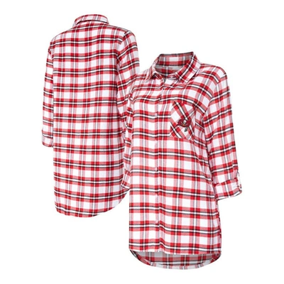 Concepts Sport Red Tampa Bay Buccaneers Sienna Plaid Full-button Long Sleeve Nightshirt