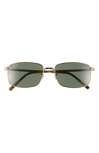 Ray Ban 57mm Rectangular Sunglasses In Gold