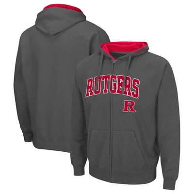 Colosseum Heather Gray Rutgers Scarlet Knights Arch & Logo 3.0 Full-zip Hoodie