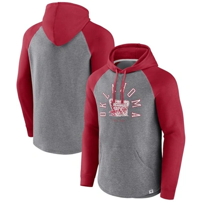 Fanatics Branded Crimson/heather Gray Oklahoma Sooners Wrap Up Raglan Pullover Hoodie In Crimson,heather Gray