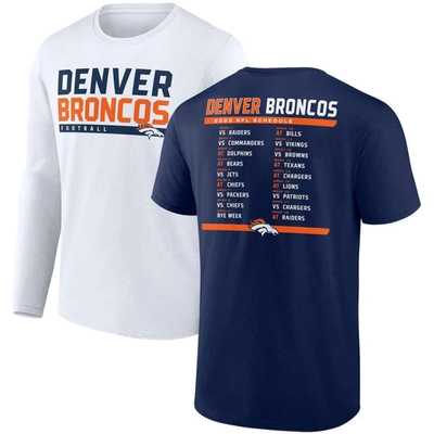 Fanatics Branded Navy/white Denver Broncos Two-pack 2023 Schedule T-shirt Combo Set In Navy,white