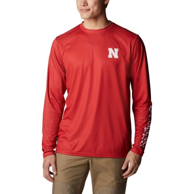 Columbia Scarlet Nebraska Huskers Terminal Shot Omni-shade Omni-wick Long Sleeve T-shirt