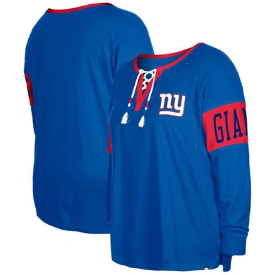 New Era Royal New York Giants Plus Size Lace-up Notch Neck Long Sleeve T-shirt