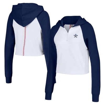 Lusso White Houston Astros Jane Raglan Quarter-zip Tri-blend Cropped Pullover Hoodie