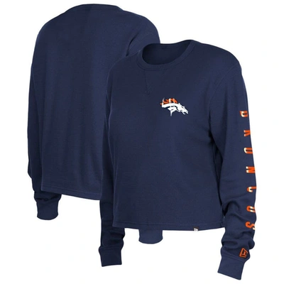 New Era Navy Denver Broncos Thermal Crop Long Sleeve T-shirt