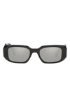 Prada 51mm Mirrored Rectangular Sunglasses In Black