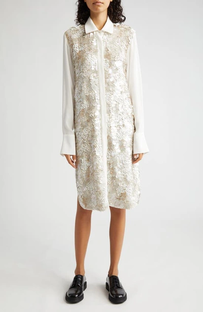 Partow Rosa Paillette Long Sleeve Shirtdress In Snow