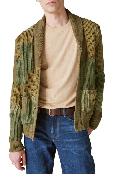 Lucky Brand Patchwork Cardigan In Army Combo Acid Wash