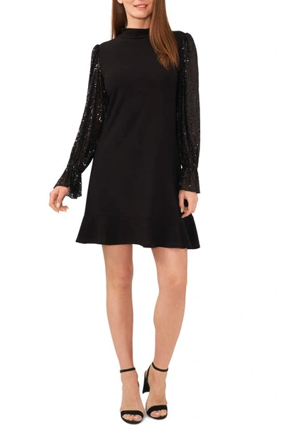 Cece Sequin Long Sleeve Dress In Rich Black