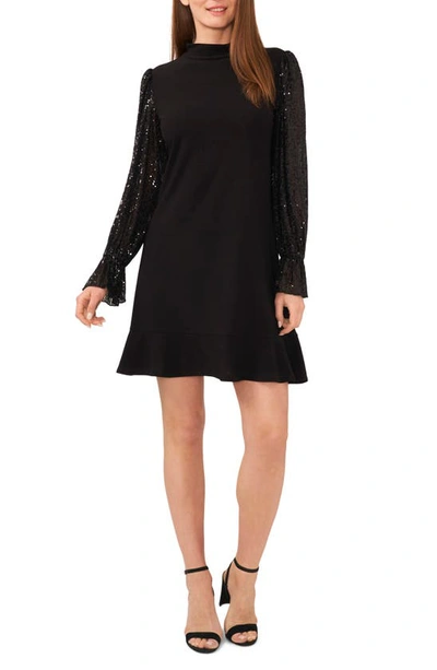 Cecy | Black Sequin High-Neck Maxi Dress With Cap Sleeves
