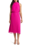 Sam Edelman Smocked Pleat Sleeveless Midi Dress In Dark Pink