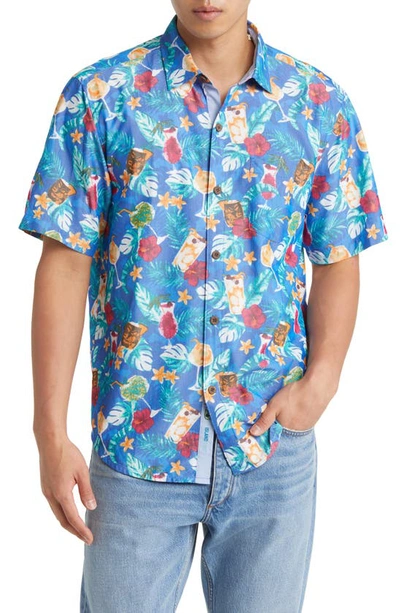 Tommy Bahama Mojito Bay Salud Floral Short Sleeve Button-up Shirt In Campanula