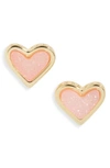 Kendra Scott Ari Heart Stud Earrings In Gold/light Pink