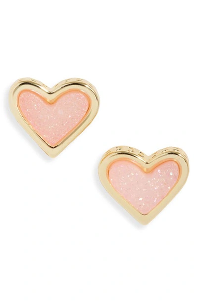 Kendra Scott Ari Heart Stud Earrings In Gold Light Pink Drusy