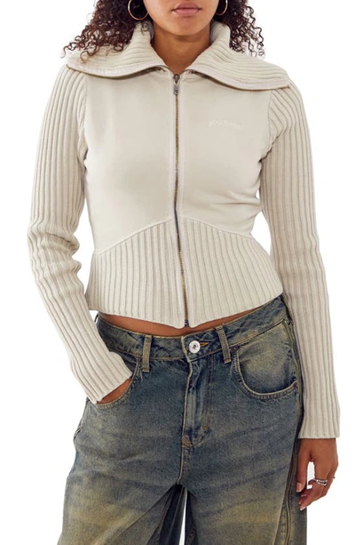 Bdg Urban Outfitters Thea Mixed Media Rib Track Sweater In Cream