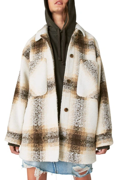 Lucky Brand Oversize Plaid Shirt Jacket In Cream Plaid