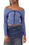 Bdg Urban Outfitters Off The Shoulder Rib Zip Cardigan In Blue