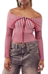 Bdg Urban Outfitters Off The Shoulder Rib Zip Cardigan In Wine