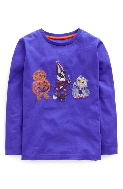 Mini Boden Kids' Halloween Embroidered Cotton T-shirt In Bluing