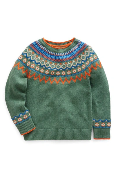 Mini Boden Kids' Fair Isle Crewneck Sweater In Monster Green Marl