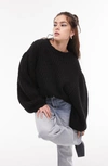 Topshop Volume Sleeve Sweater In Black