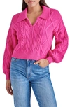 Steve Madden Cay Johnny Collar Cable Knit Sweater In Fuschia