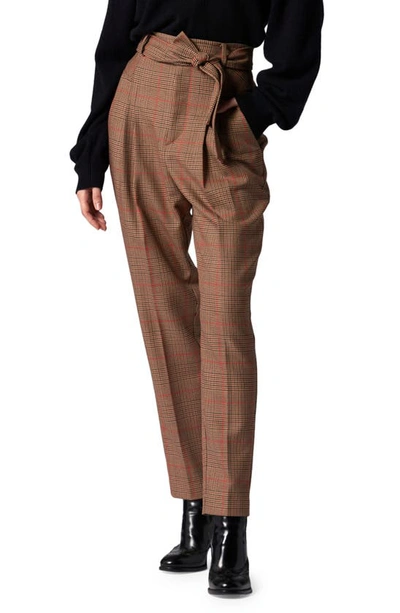 Equipment Saree Plaid Belted High Waist Tapered Trousers In Emperador Multi