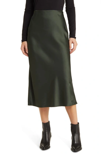 Treasure & Bond Bias Cut Satin Midi Skirt In Green Wood