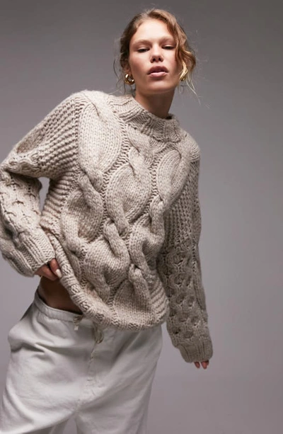 Topshop Chunky Cable Stitch Sweater In Stone