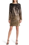 Chelsea28 Sequin Long Sleeve Minidress In Black- Gold