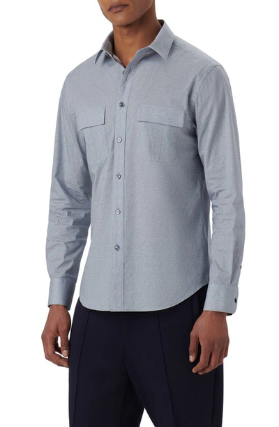 Bugatchi Julian Shaped Fit Heather Stretch Cotton Button-up Shirt In Dusty-blue