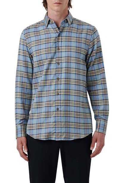 Bugatchi Karl Shaped Fit Plaid Cotton & Cashmere Button-up Shirt In Air Blue