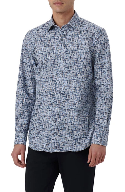Bugatchi Julian Abstract Print Cotton Button-up Shirt In Dusty-blue