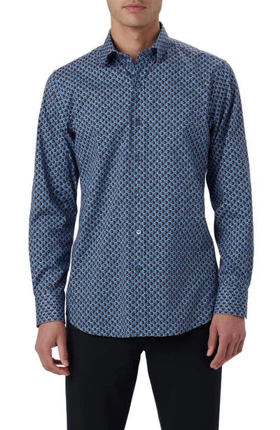 Bugatchi Julian Shaped Fit Geometric Print Stretch Cotton Button-up Shirt In Air-blue