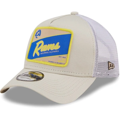 New Era Men's  Khaki, White Distressed Los Angeles Rams Happy Camper A-frame Trucker 9forty Snapback In Khaki,white