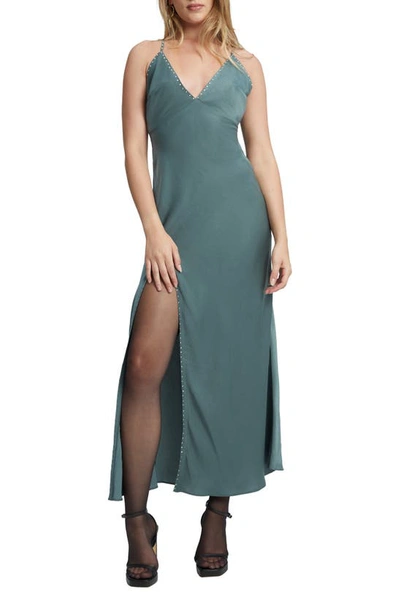 Bardot Cartellina Embellished Trim Satin Maxi Dress In Ash Green