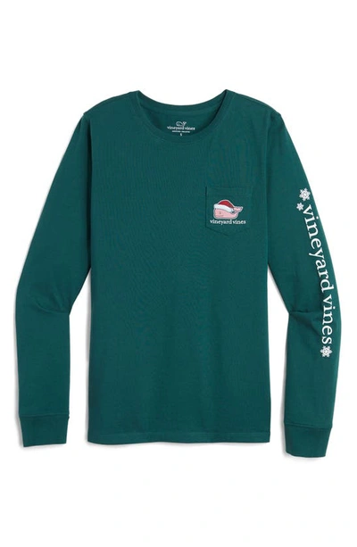 Vineyard Vines Santa Whale Long Sleeve Cotton Graphic T-shirt In Charleston Green