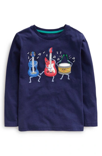 Mini Boden Kids' Music Appliqué Cotton T-shirt In College Navy Music
