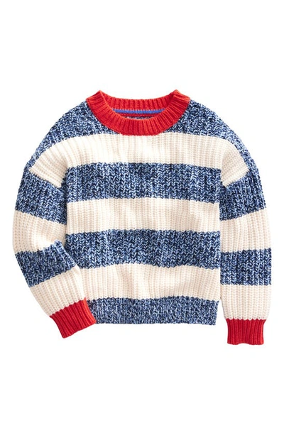 Mini Boden Kids' Stripe Crewneck Sweater In Navy Twist/ Ecru Marl