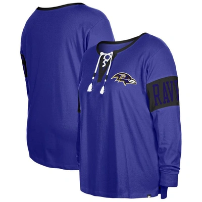 New Era Purple Baltimore Ravens Plus Size Lace-up Notch Neck Long Sleeve T-shirt