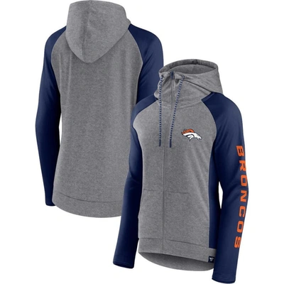 Fanatics Branded  Heather Gray/college Navy Denver Broncos Blind Side Lightweight Full-zip Hoodie In Heather Gray,college Navy