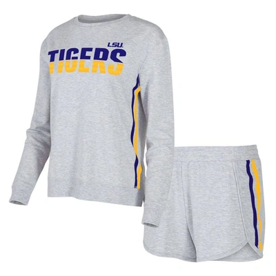 Concepts Sport Gray Lsu Tigers Cedar Tri-blend Long Sleeve T-shirt & Shorts Sleep Set