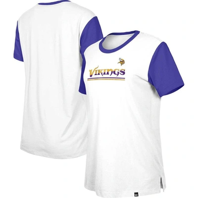 New Era Women's  White, Purple Baltimore Ravens Third Down Colourblock T-shirt In White,purple