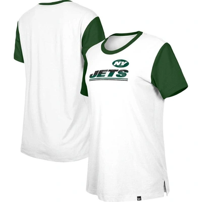 New Era White/green New York Jets Third Down Colorblock T-shirt